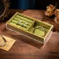 Vintage green velvet jewelry display box with acrylic lid and gold patterned trim - Type A Printed / Green