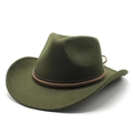 Detail view of military green felt fedora featuring a brown braided leather hat band - M(56-58cm) / Army Green