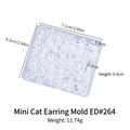 Mini cat ear stud silicone mold for DIY resin jewelry featuring paw and fish shapes - Mini Cat Earring Mold ED#264