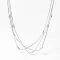 Collier triple rang argenté chaîne box avec perles d'olive polies pour femmes - Collier (PDD886)
