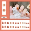 Sunset orange floral press-on nails with marble texture and pearl accents, 24pcs set - Z433 Caramel Amber (Glue Version)