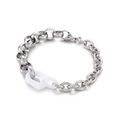 Bracelet chaîne en acier titane argenté avec anneaux en résine blanche et fermoir mousqueton - Style Anneau Irrégulier Argent-Blanc (KB150878-Z)