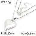 Collier cœur en argent en acier inoxydable poli avec chaîne à billes et rallonge de lien - Couleur Acier (KN250825-KFC)
