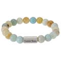 Customized stainless steel bracelet with natural map stone beads and engraved name tag - 1 Side Engraving / Amazonite
