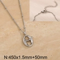 Silver stainless steel bead chain necklace with abstract oval pendant for women - Silver Letter O (KN287062-Z)
