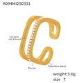 Detail view of a double-row gold stainless steel C-ring with pavé zircon setting - Gold White Zirconia Style