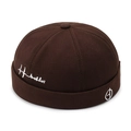 Dark brown docker cap with white side embroidery and a minimalist six-panel crown design - Coffee