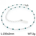 Silver stainless steel flat cross chain anklet with green enamel beads and lobster clasp - Silver Green Style (KJ4085-Z)
