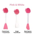 Dual-purpose white and pink silicone facial cleansing brush set with spatula and fish tail tool - Spatula + Facial Brush / Pink