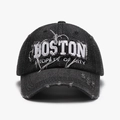 Casquette de baseball en denim noir avec broderie Boston 3D et détails de bord usé - Réglable / Noir