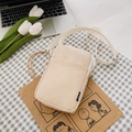 Beige corduroy crossbody phone bag with sport label and adjustable white strap - Khaki