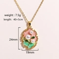 Detail shot of vintage oil painting style pendant with natural pearls and green enamel - Oval Pink and Green Gradient Three-Bead Pendant (Style 6)