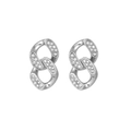 Silver chain link hoop earrings featuring polished finish and sparkling zircon stones - Intertwined Cuban Chain (E305163) - White