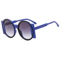 Blue square-round injection-molded sunglasses with dark grey gradient lenses for women and men - Deep Blue Frame Double Grey Lens