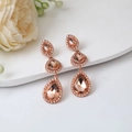 Three-tier champagne gold teardrop earrings with crystals for an elegant evening look - Champagne Triple Layer Drop Dangle
