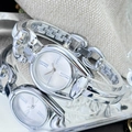 Vintage silver button bracelet watch with Roman numeral dial and metal chain strap - Silver Case Silver Dial