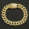 Golden Miami Cuban link bracelet with iced-out rhinestones and secure box clasp - 7 Inches (Approx 18cm) / Gold