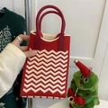 Red and beige knitted sunflower handbag featuring a unique chevron wave pattern texture - Wave Pattern Red