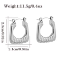 Silver geometric stainless steel hoop earrings with textured finish and dimensions - Square Ribbed Style - Silver (CBGE0015YS)
