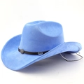 Detalle de sombrero vaquero azul brillante de gamuza con banda metálica floral - M (56-58cm) / Azul cielo profundo