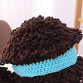 Cappello parrucca baby hip hop con riccioli marrone scuro e bordo blu all'uncinetto - Taglia Unica Elastica (Adatto per 1-4 anni) / Blu lago
