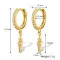 Gold lightning bolt earrings with pavé zircons showing detailed dimensions and size - Gold-Micro Pave Zirconia