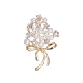 Elegant gold flower bouquet brooch with white pearls and sparkling rhinestones - Gold Bow Bouquet Pearl Brooch (XD8713)