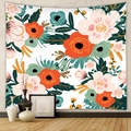 Dettaglio di un arazzo da parete con vivaci motivi floreali arancioni e verde acqua - Gt623-31 / 100x150cm (stile Peluche Corto Domestico)