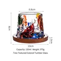 Bicchiere da whisky rotante da 150ml con trama ad albero e base in legno - Bicchiere Tumbler Color Block Motivo Albero Con Base in Legno