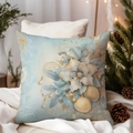 Light blue Christmas cushion cover with golden floral patterns and elegant festive decor - TQDS68-11(Golden Ball Ornaments & Vines)