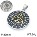Pendentif Valknut viking en argent et or avec runes nordiques en acier inoxydable - Pendentif Triquetra Bicolore (KP117365-MZOZ) / Pendentif Seul, Sans Chaîne