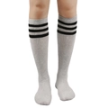 Classic grey knee-high socks for women featuring three black stripes in Japanese JK style - One Size / Light Grey with Black Stripes