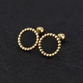 Detailed view of golden beaded hoop earrings with a high-polished mirror finish and screw back - Circle / Gold