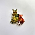 Three cats brooch pin with colorful enamel patterns and metallic finish for clothing - Yellow Red Three Cats Combination / Multicolor