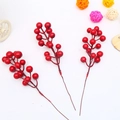 Three vibrant red artificial berry branches for Christmas DIY floral arrangements - 14-Head Red Berry
