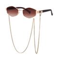 Chic hexagonal champagne gold sunglasses with gradient brown lenses and metal chain - Champagne Gold Frame Brown Gradient