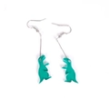 Cute green dinosaur acrylic tassel earrings with silver hooks for a playful look - Dinosaur Ear Hooks