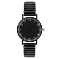 Minimalist black quartz watch featuring artistic numerals and elastic metal strap - Black