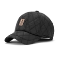Gesteppte schwarze Winter-Baseballkappe für Herren mit winddichtem Stoff und Ohrenschutz - Schwarz
