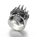 Retro silver titanium steel skull ring with crown in gothic rock style for men - US 9 / Crown Skull Style (KR92754-KHX)