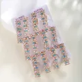 Detail of luxury long tassel earrings with pink and blue gemstones on display card - 18K Gold Plated Pink Blue Gem Tassel Drop Earrings Set