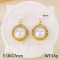 Pendientes de perlas doradas con perla de 8mm y halo de cristales, 18x17mm - Dorado (KE110802-GC)