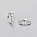 Detailed close-up of silver earrings with rectangular zircon stones in a sleek hoop style - Rectangular Ear Buckles / Platinum White Zirconia