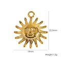 Detail view of gold sun face pendant with 19mm width and 22.5mm height dimensions - Sun Face YTP2412082