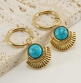 18K gold plated stainless steel hoop earrings with turquoise fan-shaped pendant - Turquoise Fan Pendant Style (475)