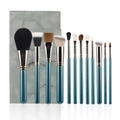 Set di 12 pennelli da trucco professionali con manici blu glitterati e borsa con fiocco - 12 Pennelli Blu Inchiostro Glitterati Con Borsa (Ghiera Argento)