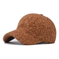 Close-up of thick brown faux shearling texture on a warm winter baseball cap detail - Adjustable / Caramel color