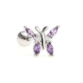Silver butterfly cartilage earring with purple marquise zircon stones and screw ball back - Purple Butterfly