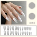 Glossy solid white long coffin press-on nails 24pcs set for women manicure - Glossy Pure White Long Coffin Style (C090) / Glue Type (Set of 24)
