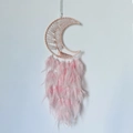 Handmade moon-shaped dream catcher with pink feathers and rose gold wire frame - 4016D Moon Pink Crystal